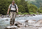 A man fording a river