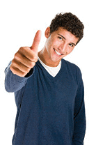 Happy casual young man showing thumb up and smiling