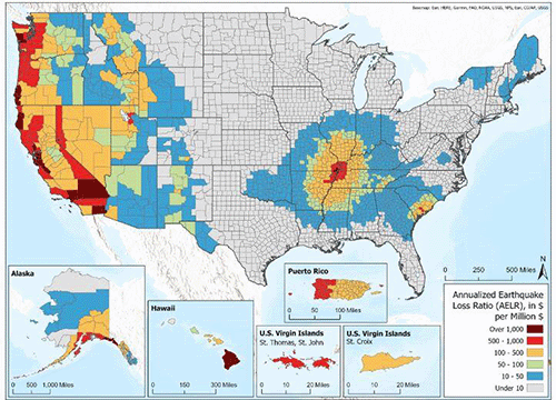 Annualized earthquake loss ratio map