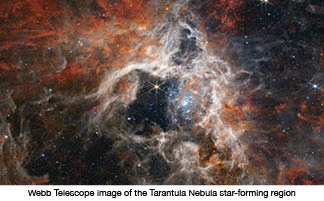 The Webb Telescope image of the Tarantula Nebula star-forming region.