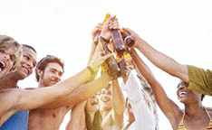 A drinking break for students during a spring break trip.